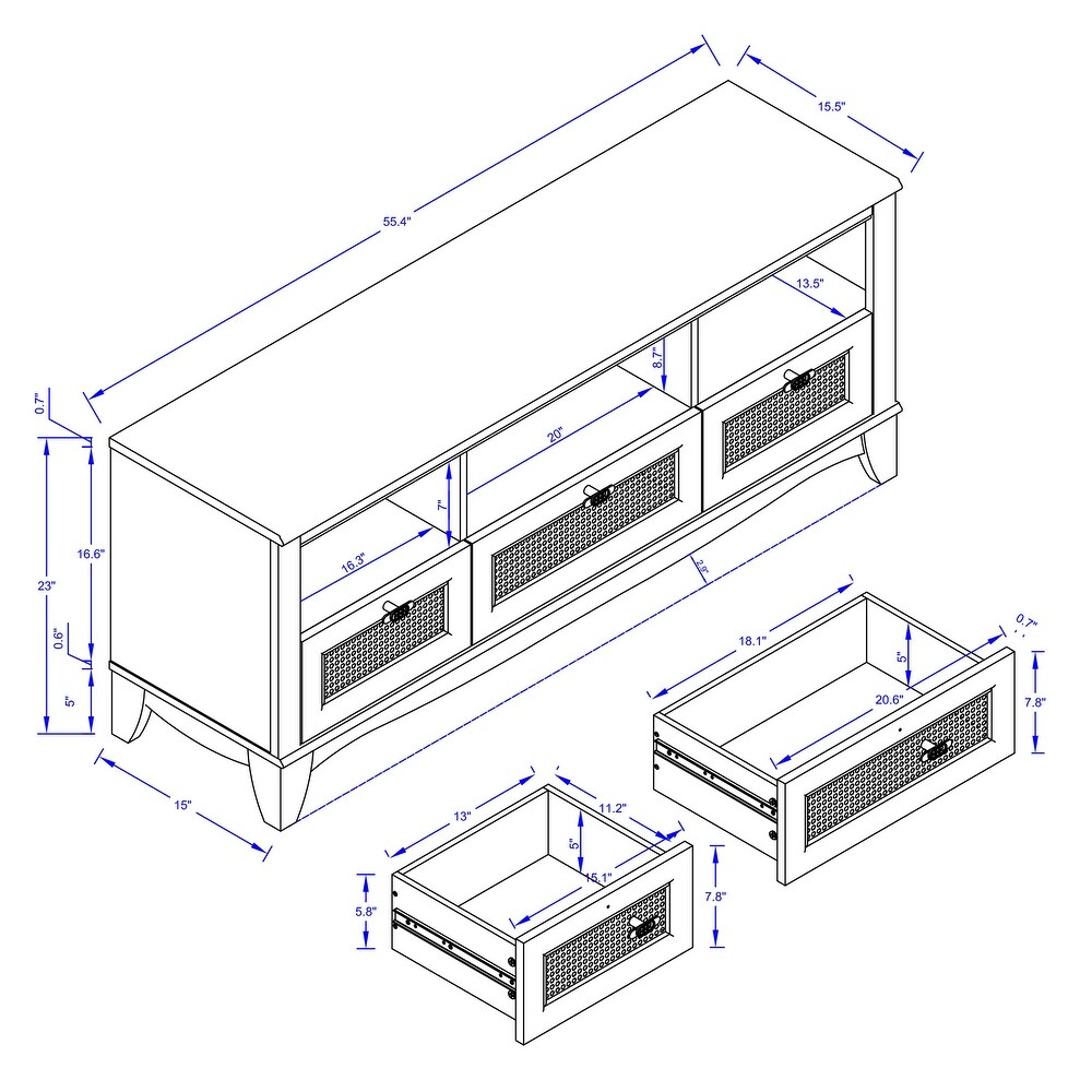 55 inch Rustic Wood TV Stand with Wicker Door Design for TVs up to 65\