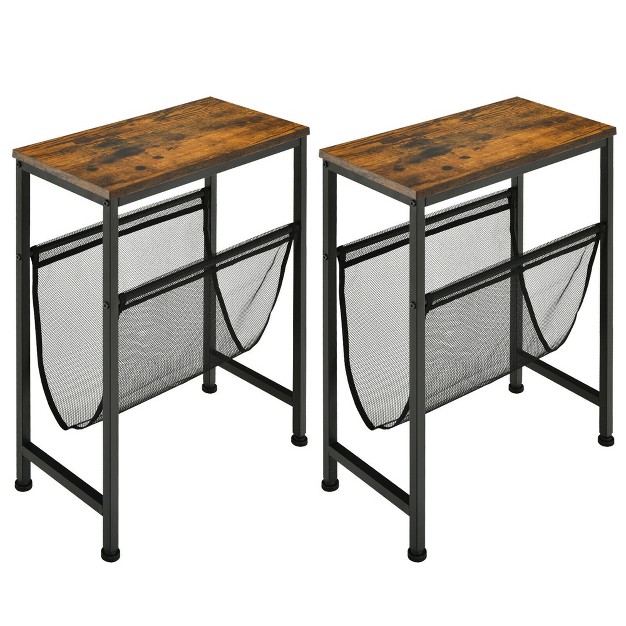 Costway 2pcs Narrow End Table With Holder Sling Industrial Accent Console Table