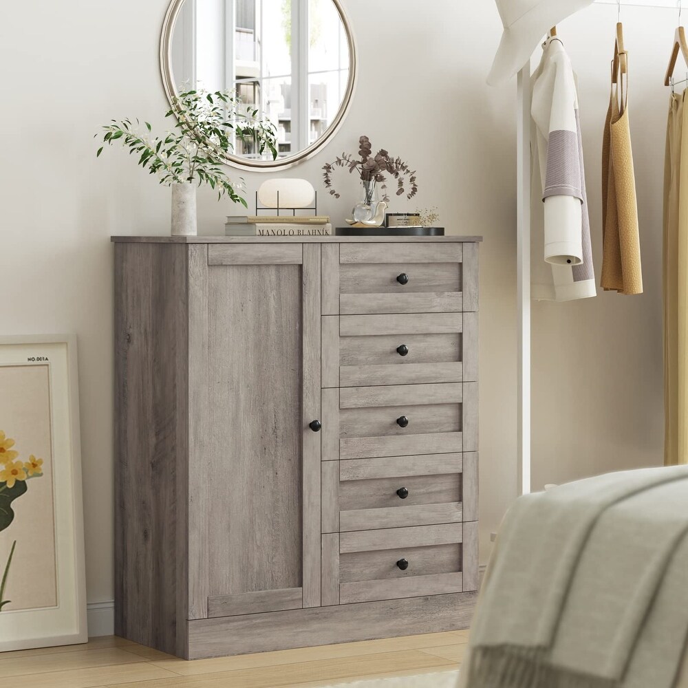 5 Drawer Dresser with Door  Storage Cabinet with Drawers and Shelves  Modern Chest of Drawers Closet Organizers