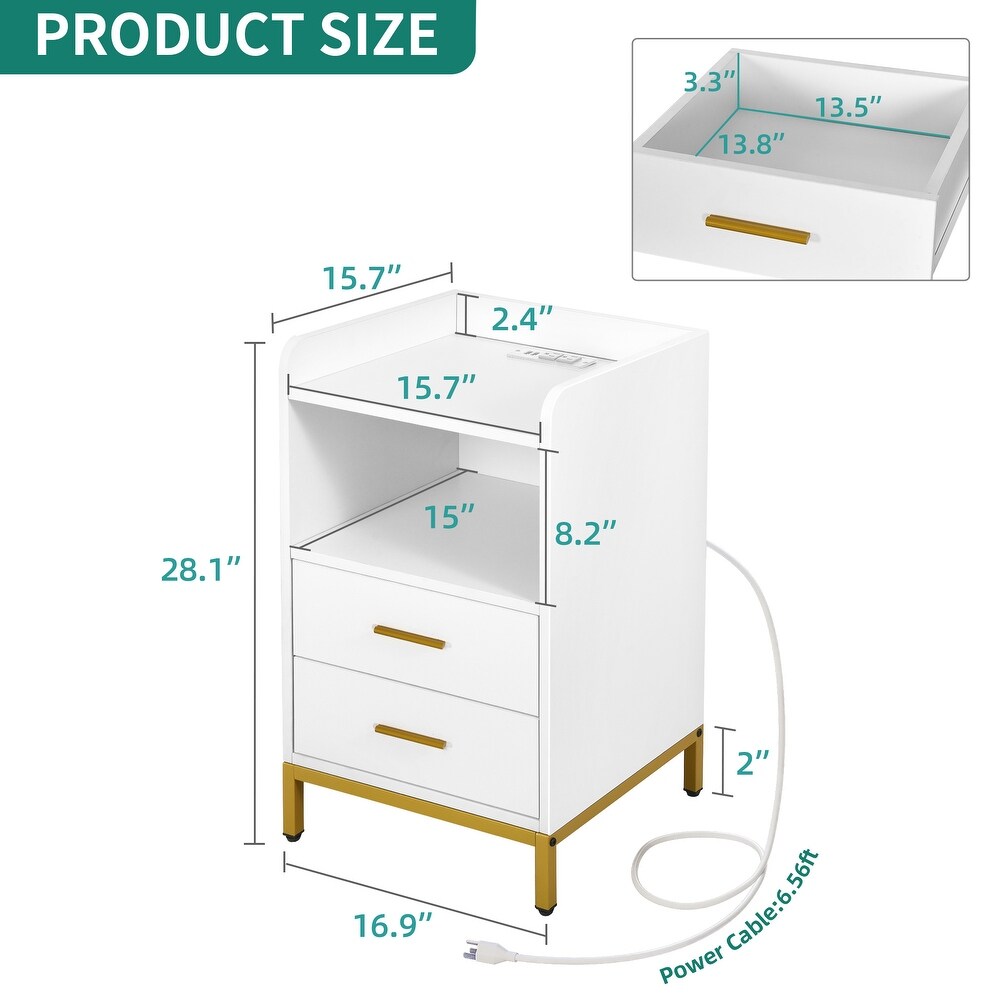 Moasis Set of 2 2 Drawers Nightstand with USB Charging Station for Bedroom Living Room