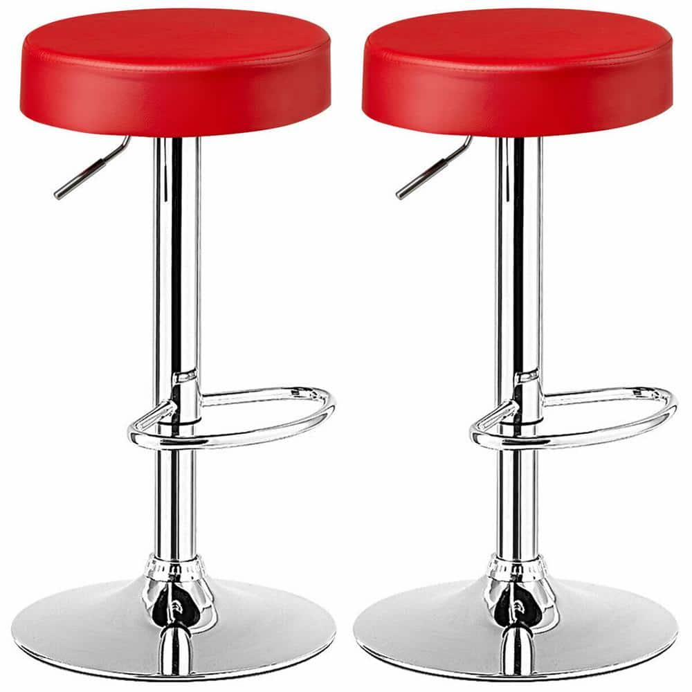 Gymax 34 in. Adjustable Swivel Bar Stool PU Leather Kitchen Counter Bar Chairs Red (2-Pieces) GYM06741