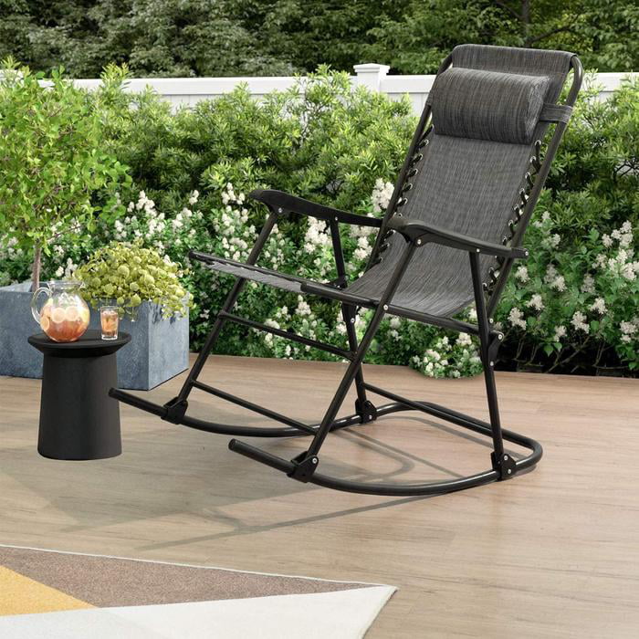 Vineego Patio Rcoking Chair Outdoor Zero Gravity Textilene Foldable Lounge Chair, Gray