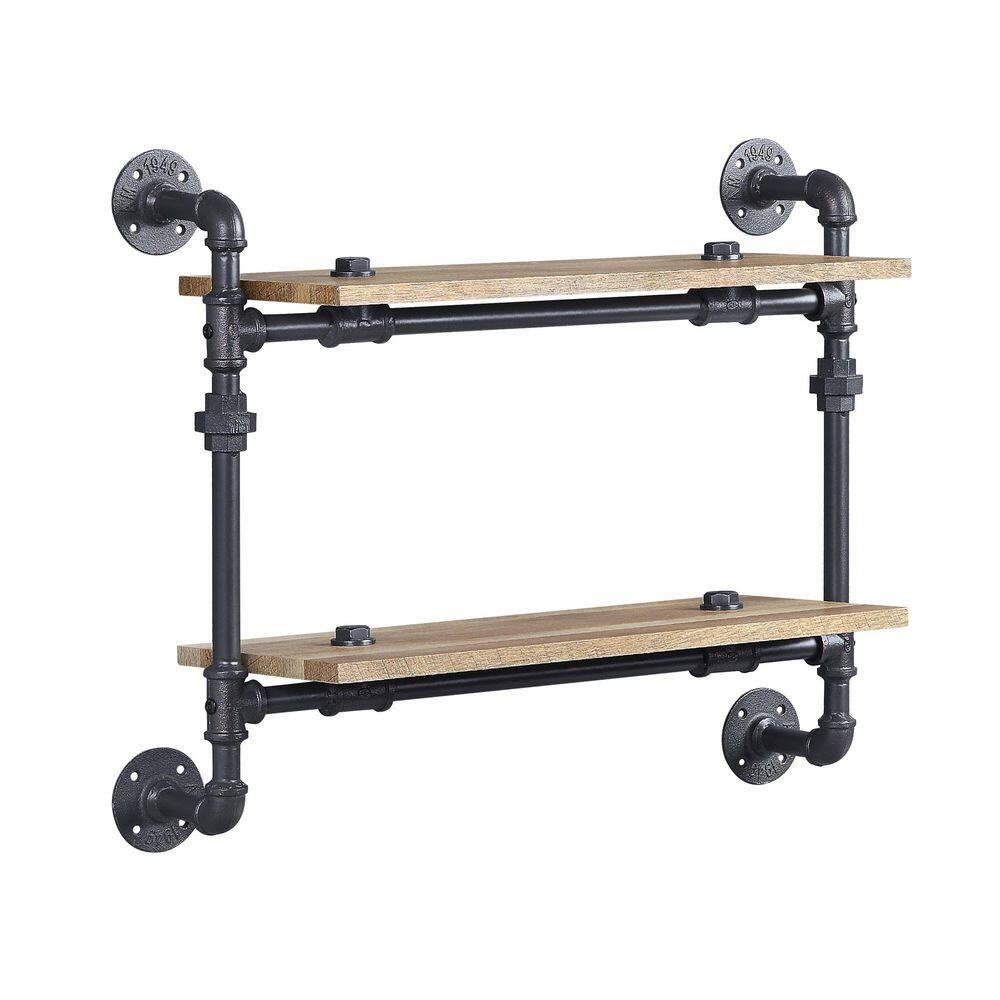 ZIRUWU 2-Shelves in Oak and Sandy Black Brantley Wall Rack ZQP-CR25A