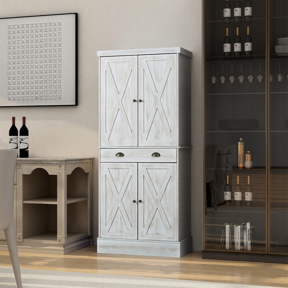 Traditional Freestanding White Kitchen Pantry Cabinet