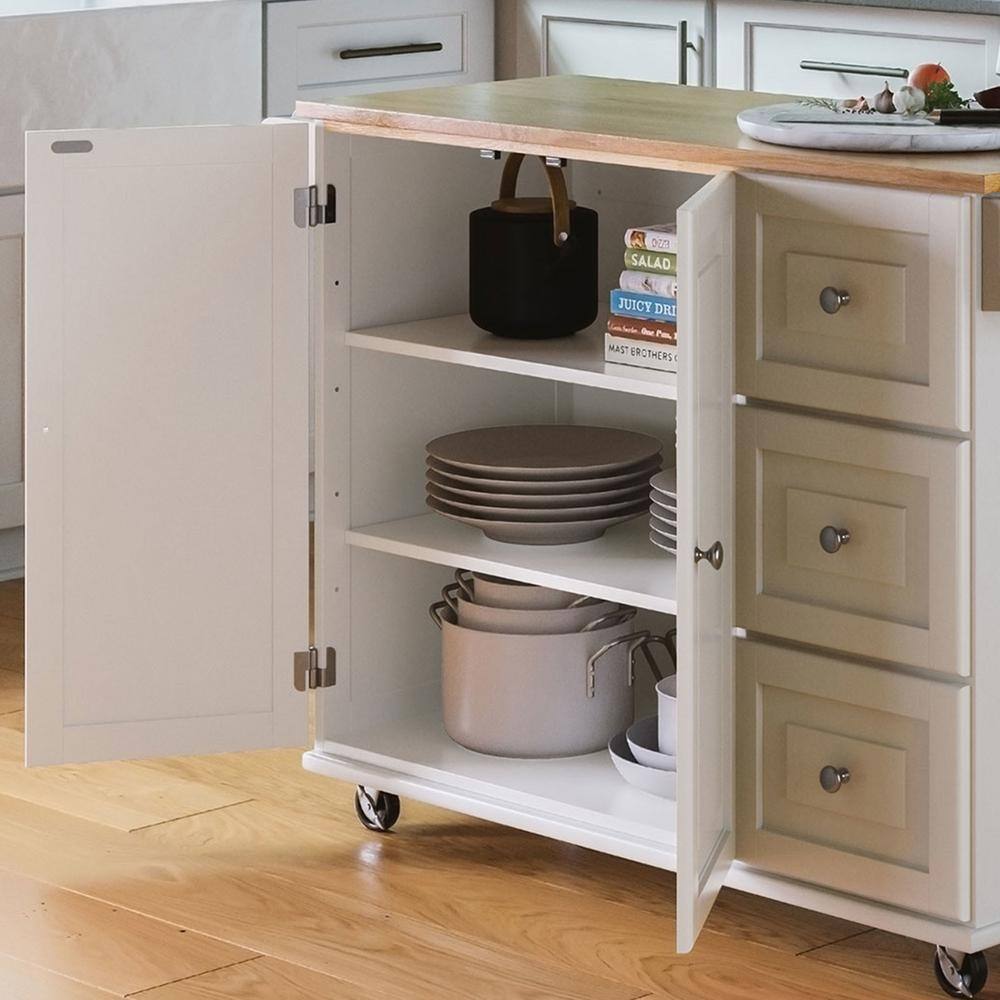 HOMESTYLES Dolly Madison White Kitchen Cart with Natural Wood Top 4511-95