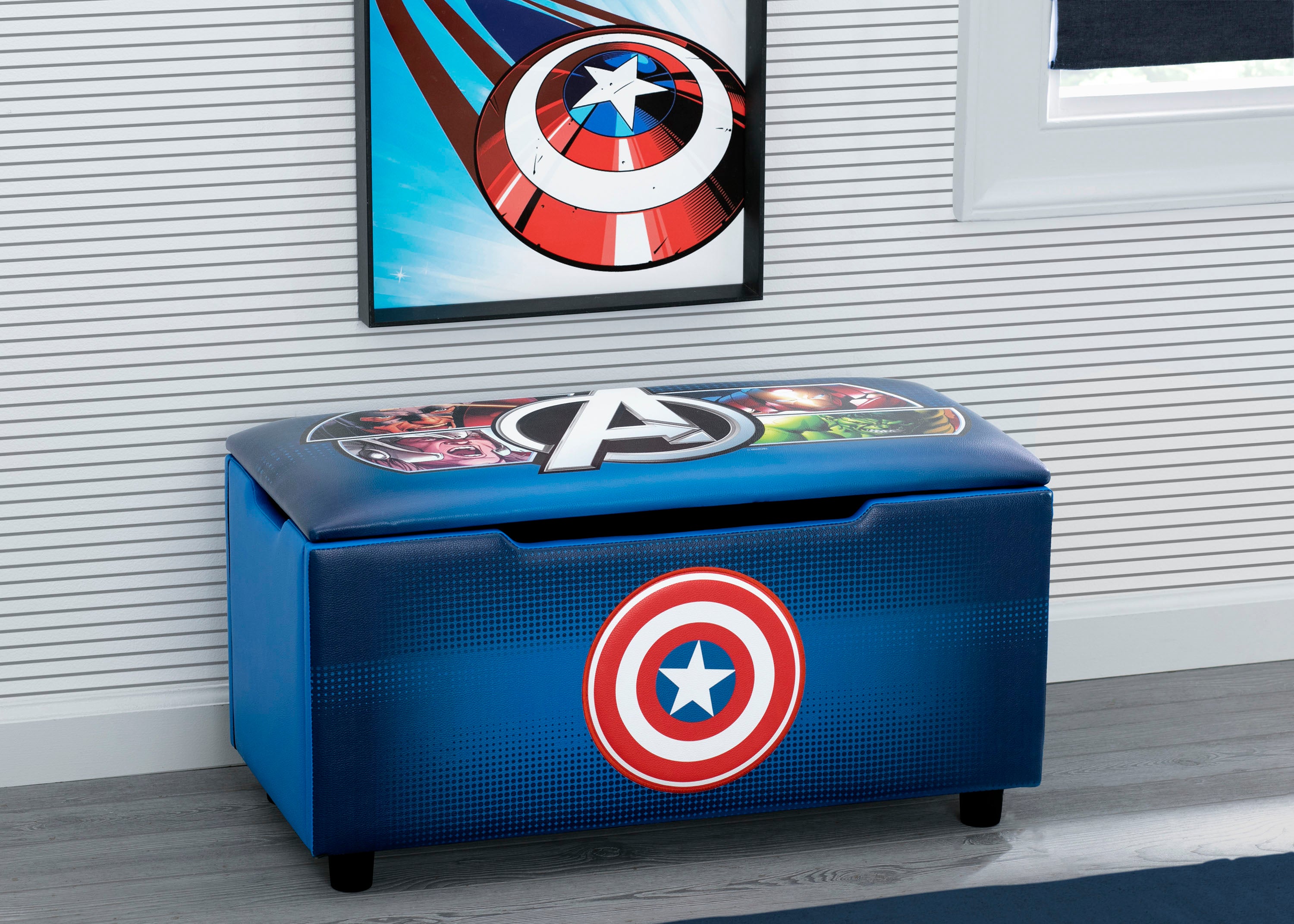 Marvel Avengers Upholstered Storage Bench for Kids | Perfect for Bedrooms/Playrooms/Living Rooms | Features Fun Graphics of Hulk, Iron Man, Captain America, Thor