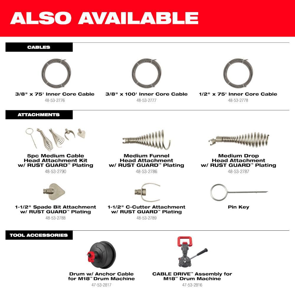 Milwaukee M18 Drum Machine for 3/8-1/2 Cable 2817A-21 from Milwaukee