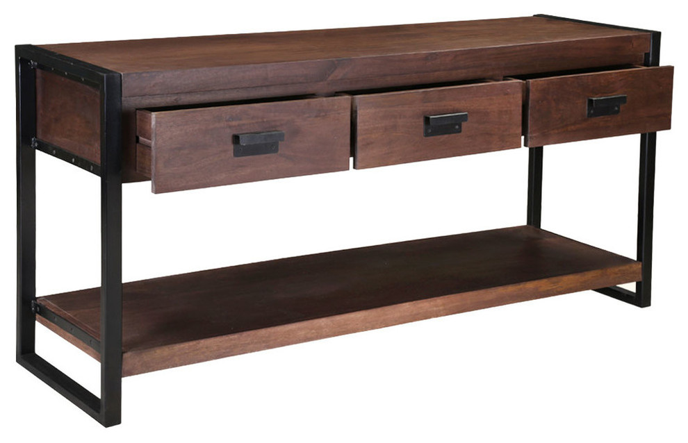 Modern Pioneer Mango Wood Industrial Hall Console Table w Drawers   Industrial   Console Tables   by Sierra Living Concepts Inc  Houzz