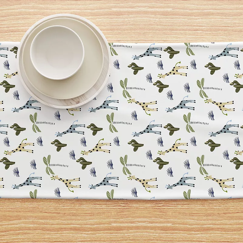 Table Runner， 100% Cotton， 16x108， Giraffe Wild Life