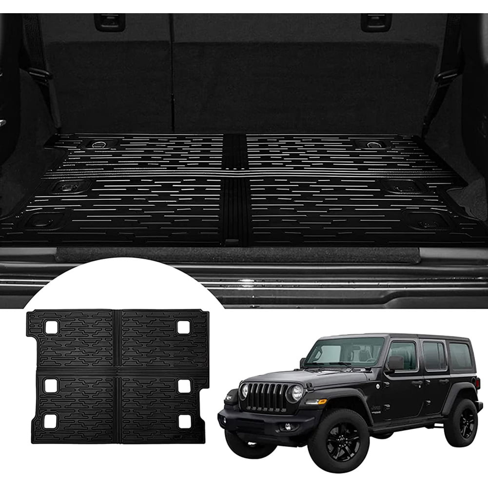 Cargo liners compatible with Jeep Wrangler Jl 4-door Sahara Rubicon 2018 2019 2019 2020 2021 2022 All-weather waterproof rear trunk mats made of durable Tpe material.