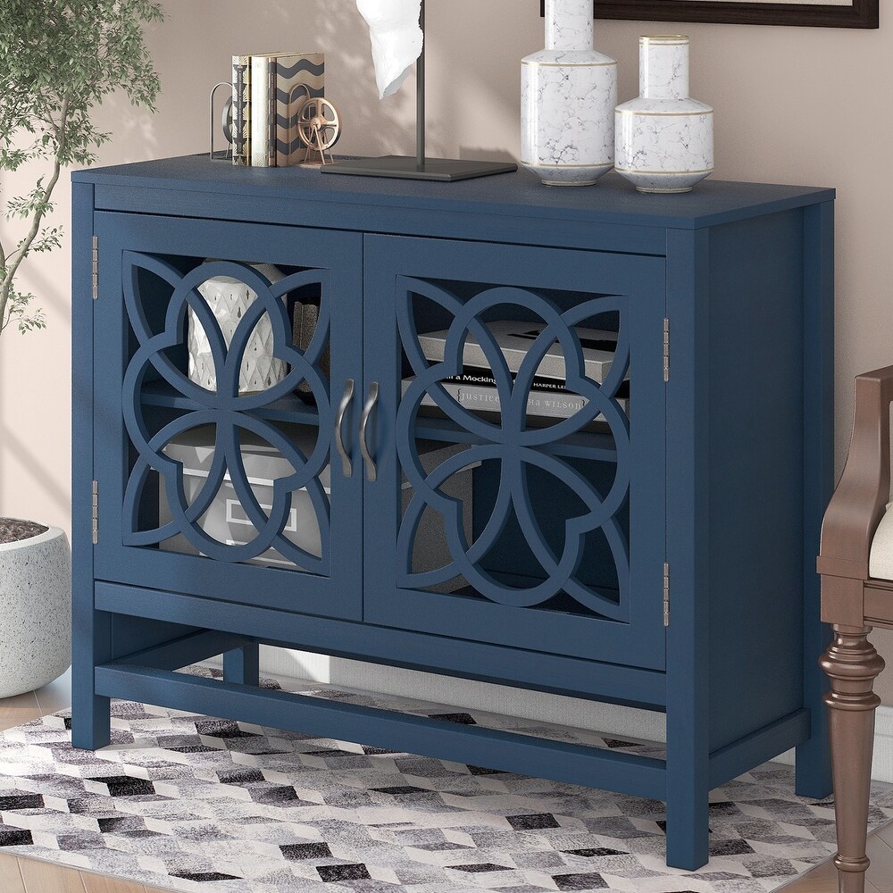 Wood Accent Buffet Sideboard Storage Cabinet with Doors and Adjustable Shelf  Entryway Kitchen Dining Room