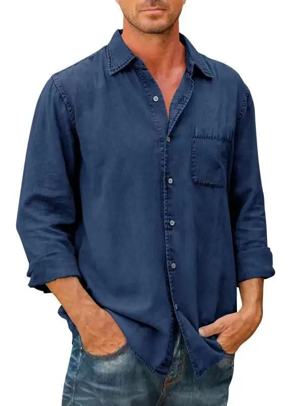 🔥Mens Denim Long Sleeve Button Down Shirt