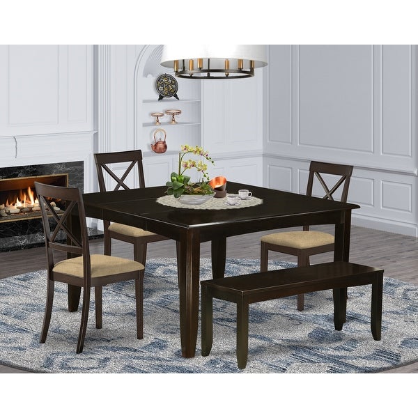 Wood Expandable Dining Set - Dining Table - Upholstered Linen Fabric Kitchen Chairs - Cappuccino Finish (Pieces Option)