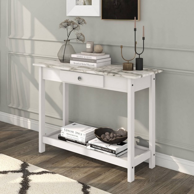 Minsay Transitional Faux Marble Top Storage Console Table With Drawer White Homes Inside Out