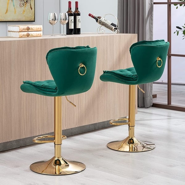 Velvet Tufted Bar Stools Set of 2， Metal Base