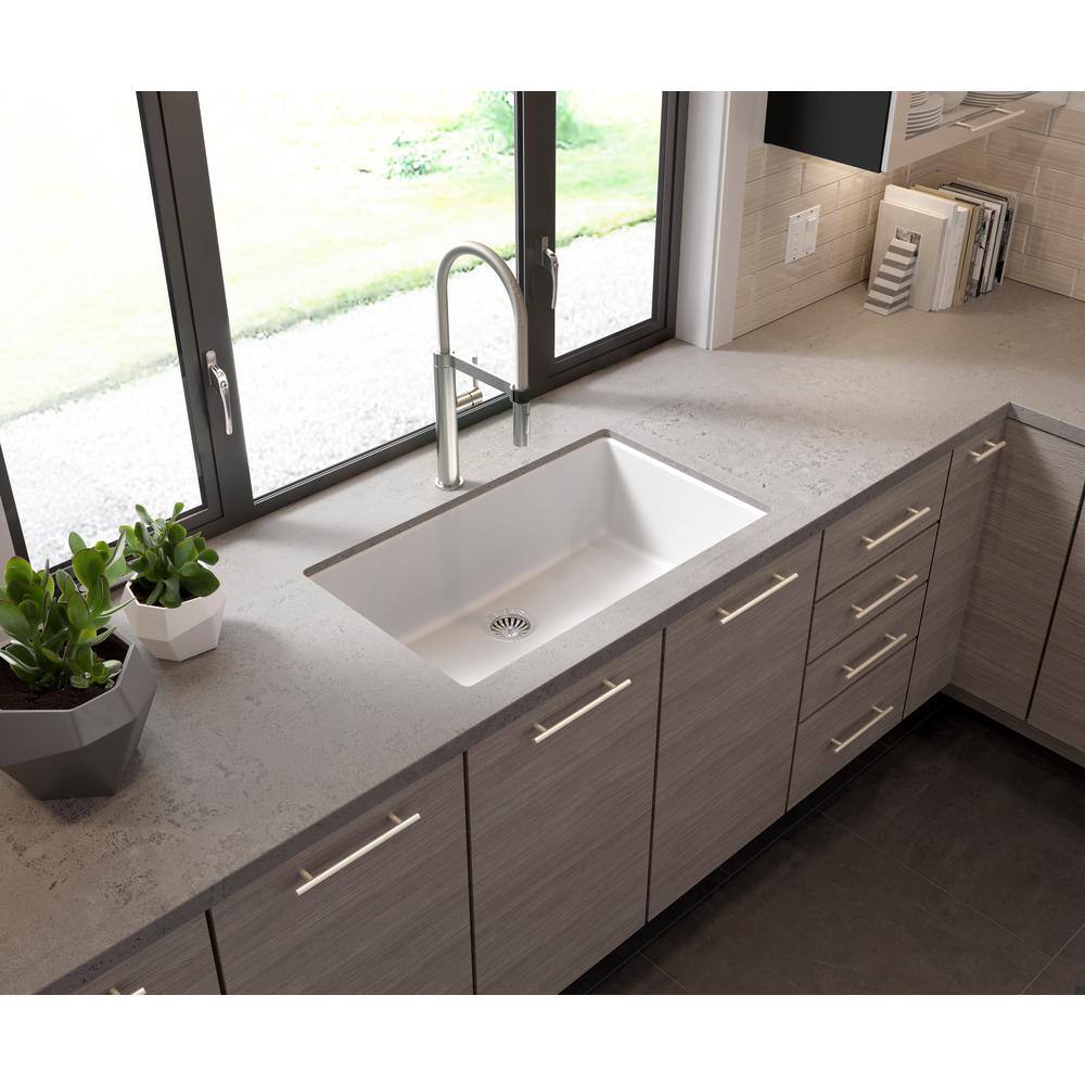 Glacier Bay Drop-inUndermount Granite Composite 33 in. Single Bowl Kitchen Sink in White 442801