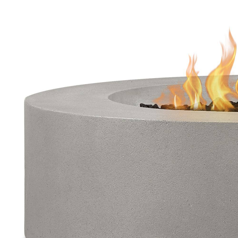 JENSEN CO Brookhurst 43 in. W X 13 in. H Round Outdoor GFRC Liquid Propane Fire Pit in Flint with Lava Rocks 1593LP-FLNT