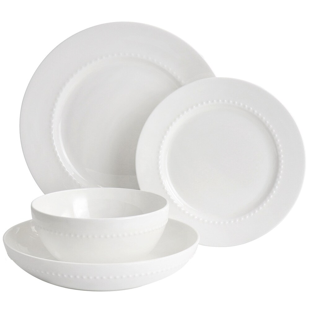 Gibson Elite Embossed Bone China 16 Piece Double Bowl Dinnerware Set in White   16 Piece Set