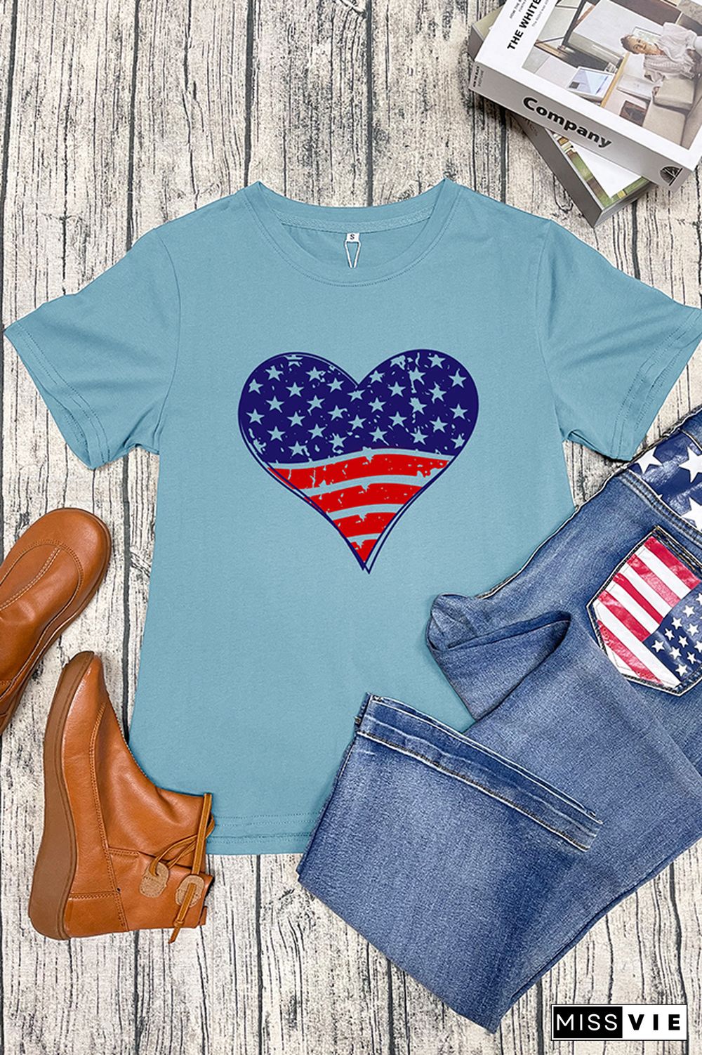 Patriotic Grunge Heart Graphic T-Shirt Wholesale