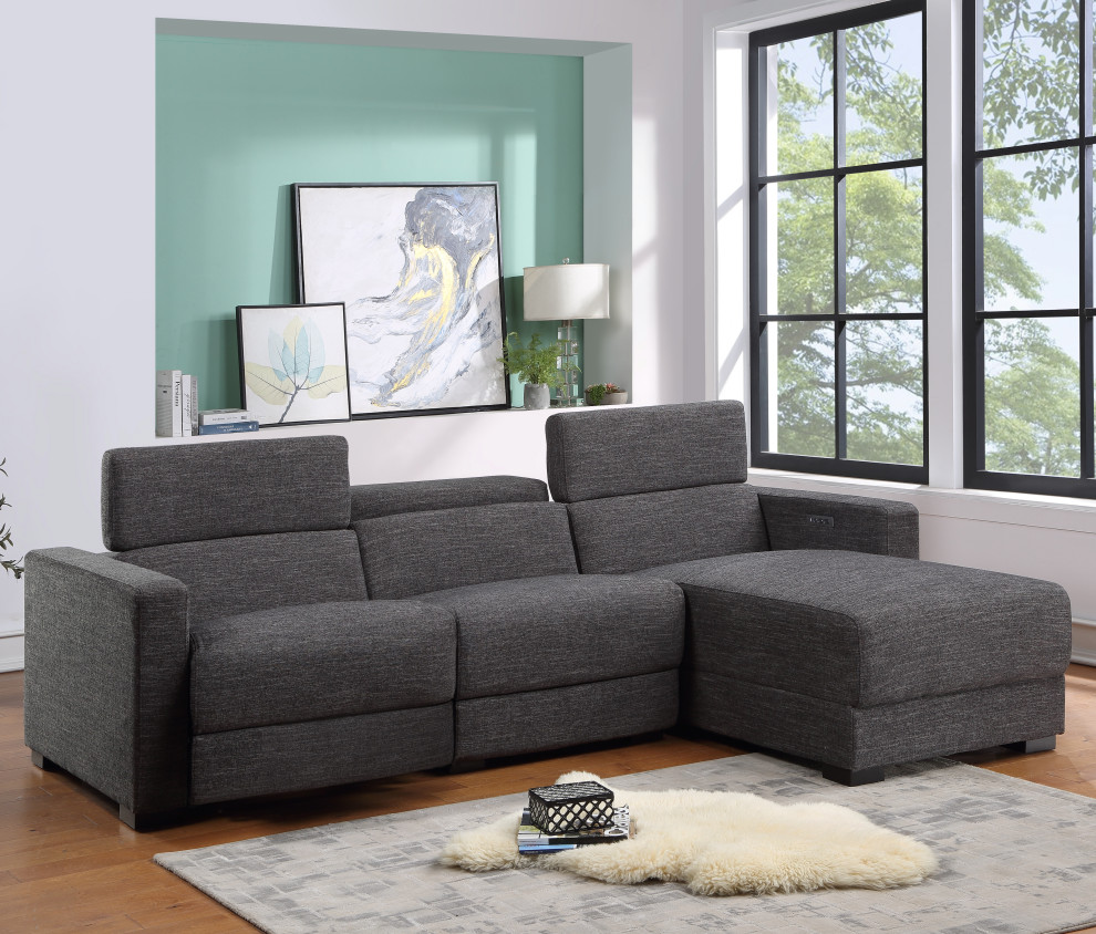 Zara Dark Gray Polyester Fabric Power Reclining Sectional   Transitional   Sectional Sofas   by Steve Silver  Houzz