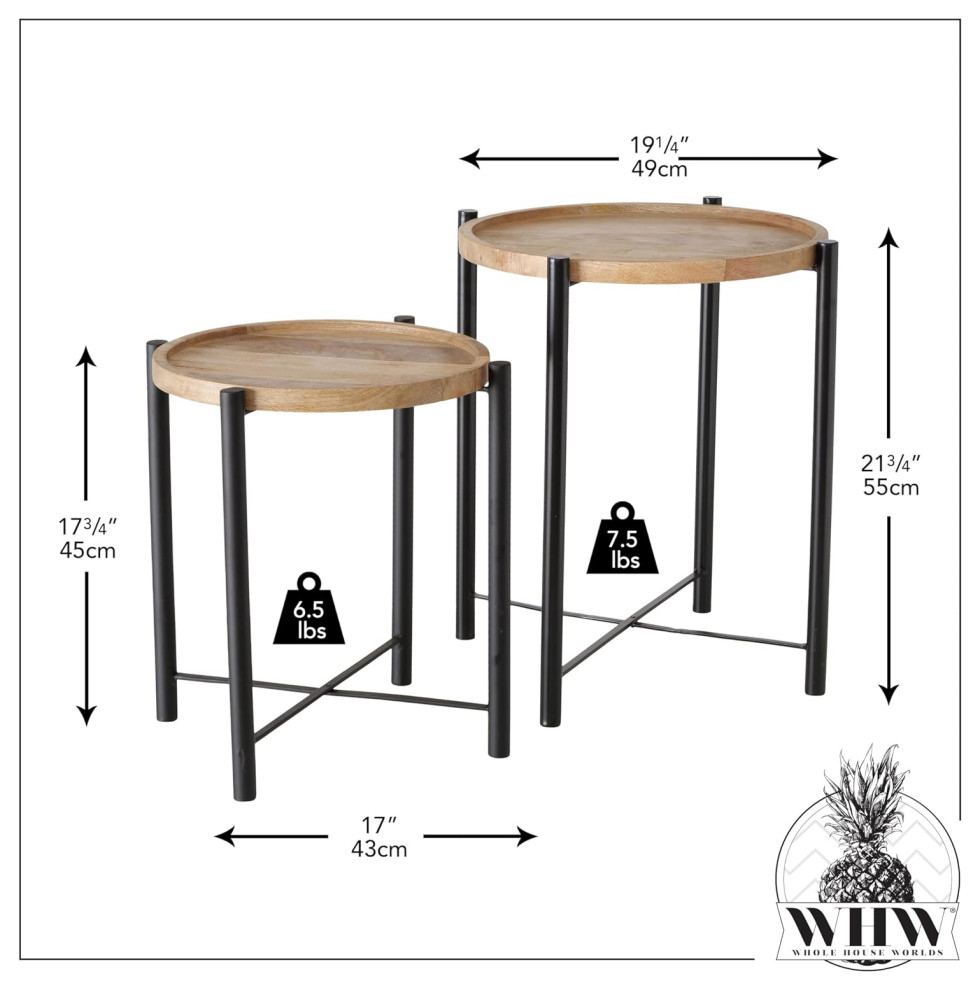 End Tables  Set of 2  Ash Mango Wood Tops  Folding Metal Base  21.75 Inches   Midcentury   Side Tables And End Tables   by Whole House Worlds  Houzz