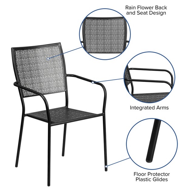 Flash Furniture Commercial Grade Indoor outdoor Steel Patio Arm Chair With Square Back