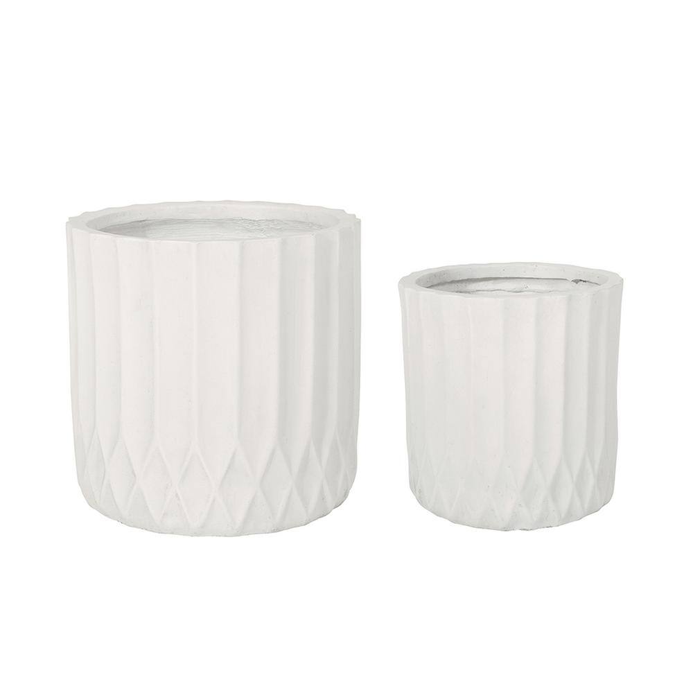 Noble House Gilmanton 12.5 in. and 10 in. Tall Antique White Lightweight Concrete Outdoor Planter Set (2-Packs) 107706