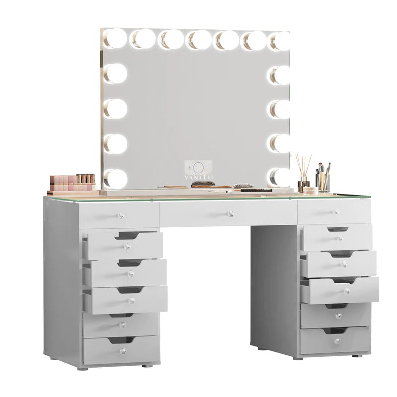 Eva Vanity Desk - 13 Storage Drawers   VNT-EVA-A01-WHT