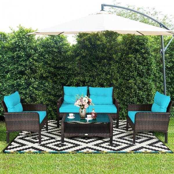 4 pcs Patio Furniture Set with Glass Top Coffee Table - 42.5