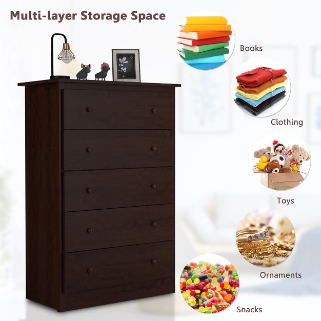 Costway 5 Drawer Dresser Functional Storage Organizer Closet