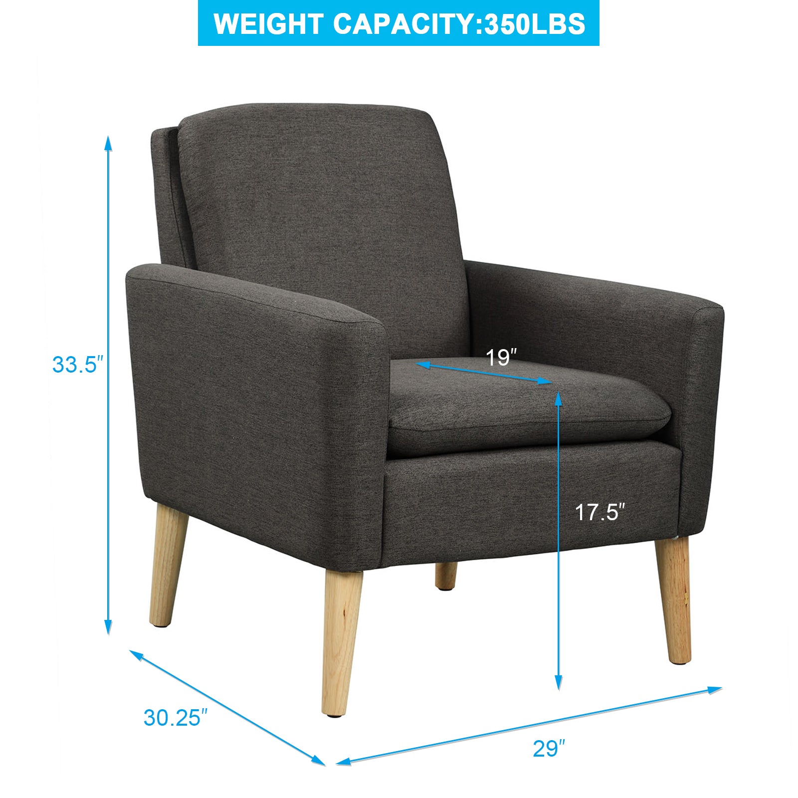 Modern Accent Fabric Armchair Mid Century Upholstered Single Sofa with Thick Seat Cushion and Backrest Wood Tapered Legs for Office Bedroom Living Room