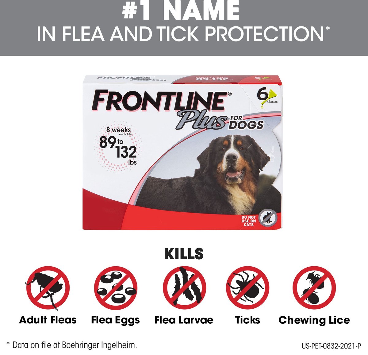 Frontline Plus Flea and Tick Spot Treatment for Extra Large Dogs， 89-132 lbs