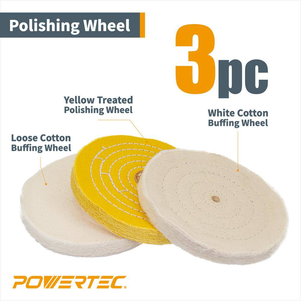 POWERTEC 6 in. Bench Grinder Buffing Wheel Kit with 3-piecs Polishing Compound Set 71631