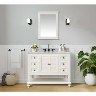 Home Decorators Collection Hamilton 43 in. W x 22 in. D x 35 in. H Open Shutter Bathroom Vanity in Ivory with Grey Granite Top 19084-VS43-AW