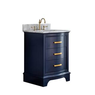 SUDIO Monroe 24 in. W x 22 in. D Bath Vanity in Navy Blue with Natural Marble Vanity Top in Carrara White with White Basin Monroe-24NB