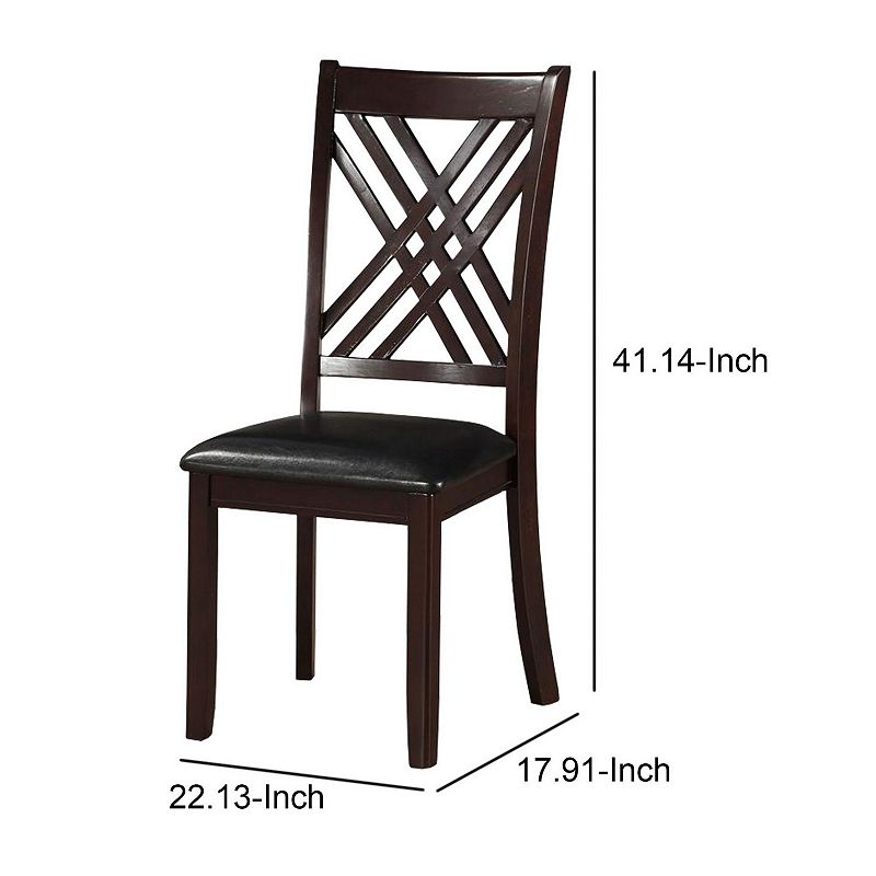 Dining Chair， Vegan Faux Leather， Cross Lattice， Set of 2， Black