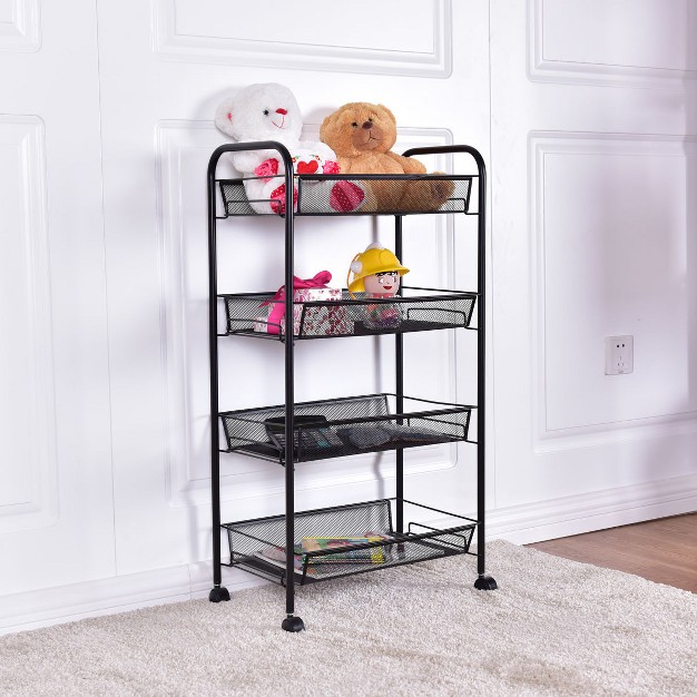 Costway 4 Tier Storage Rack Trolley Cart Home Kitchen Organizer Utility Baskets Black