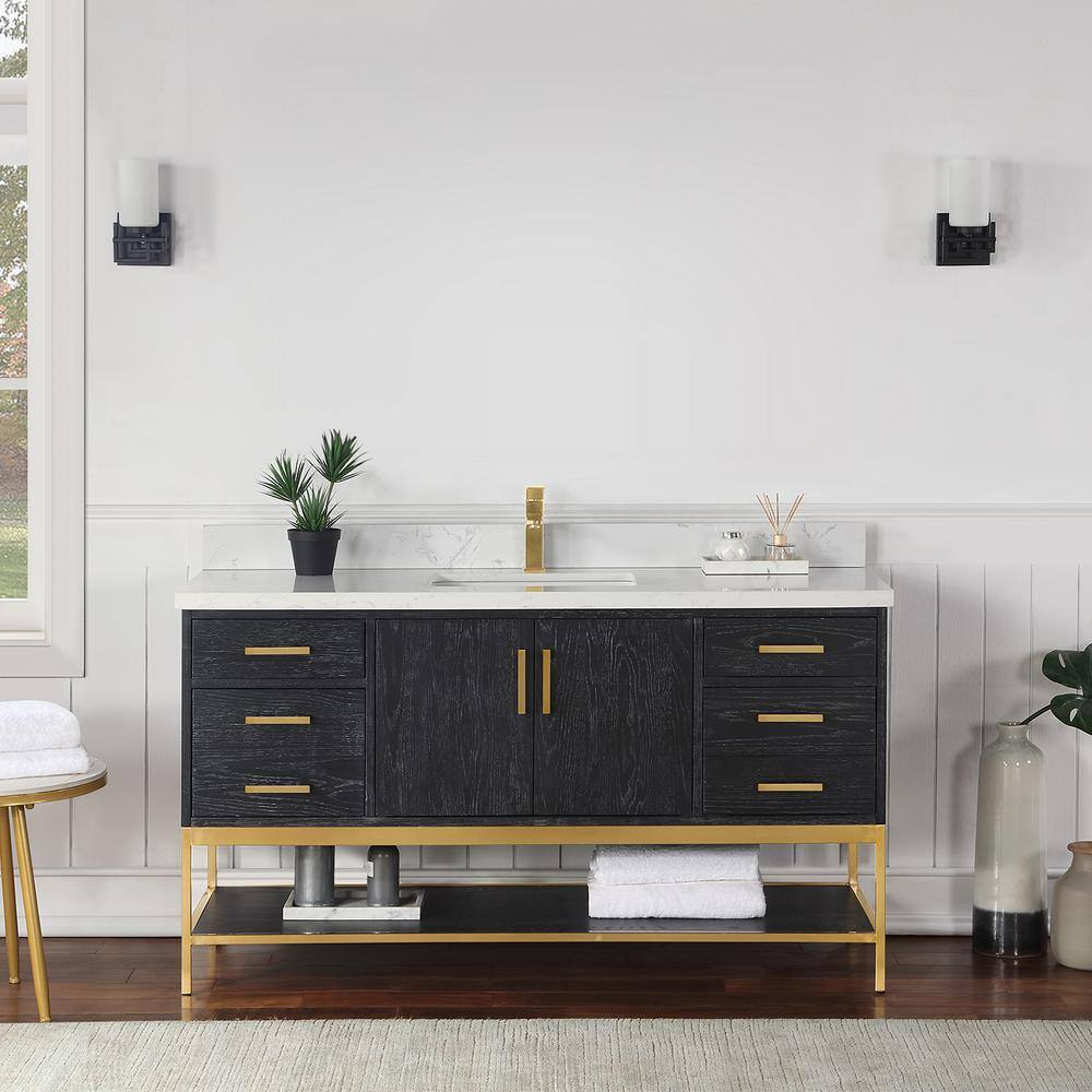 Altair Wildy 60 in. W x 22 in. D x 34 in. H Bath Vanity in Black Oak with Grain White Composite Stone Top 546060S-BO-GW-NM