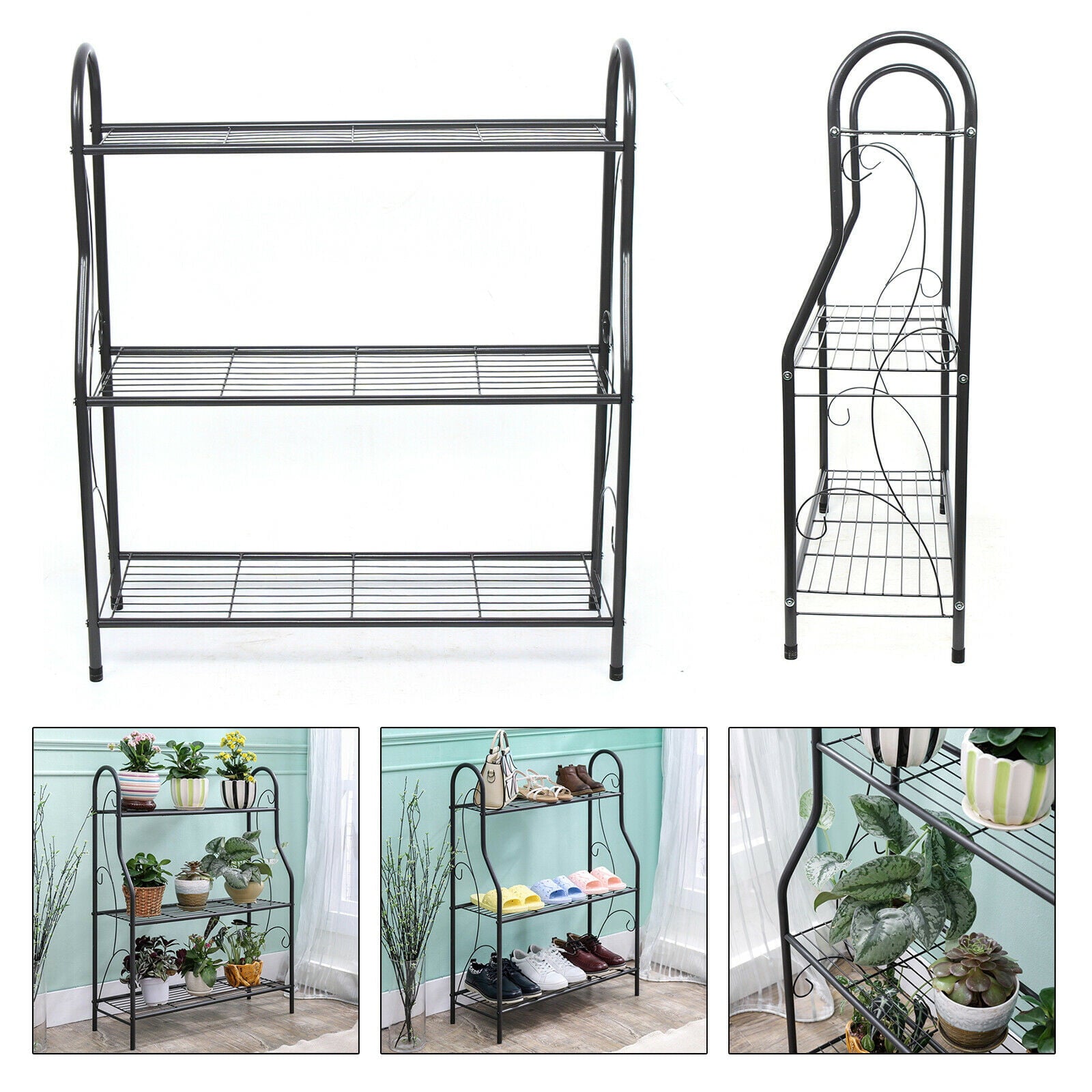 TFCFL 3 Tier Plant Stand Garden Decor Plant Holder Flower Pot Metal Shelf Organizer Storage Rack Black Indoor / Outdoor