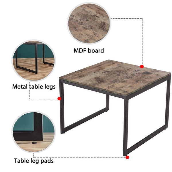 Square Coffee Table， 22.8 inch Industrial Cocktail Table， Large Accent Center Table Table Wood Tabletop with Metal Frame