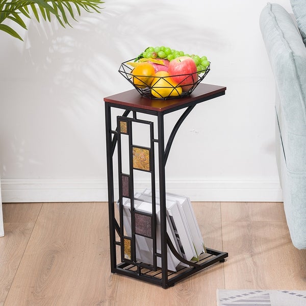 Modern Gravel pattern Side Table Furniture， Wood and Metal Box Frame