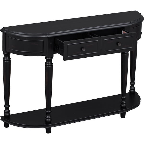 Console Table with Open Style Shelf Solid Wooden Frame and Legs Two Top Drawers