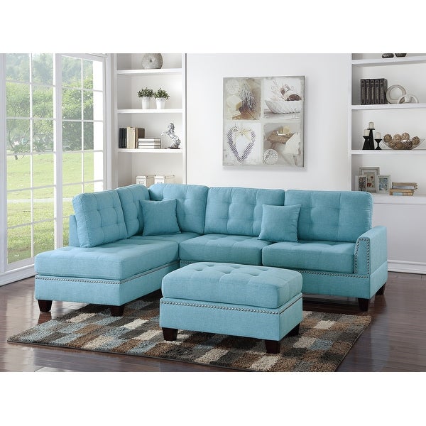 3 Piece Linen-Like Fabric Sectional Sofa Set