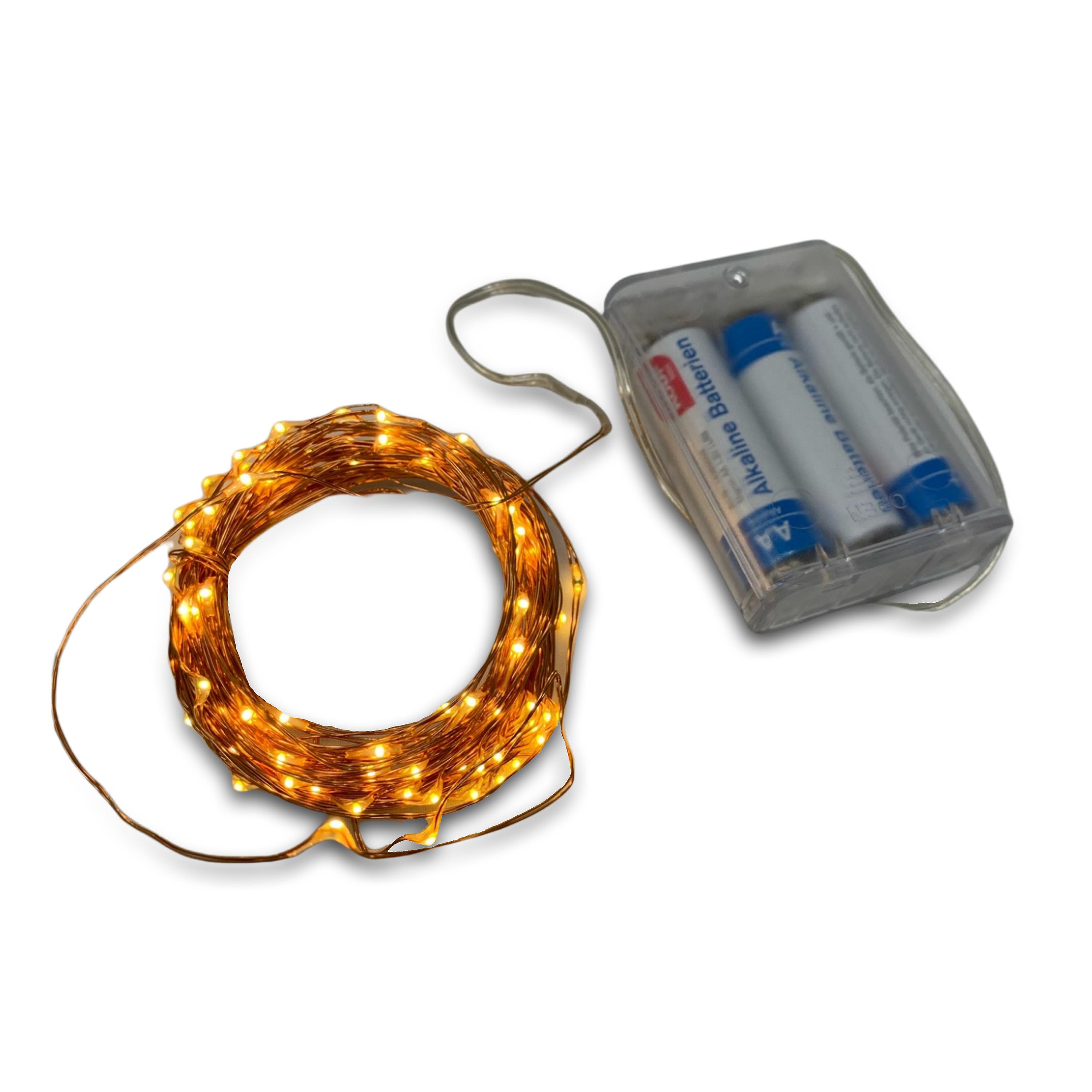 H-basics 2x LED Light Chain Battery Powered， Copper Wire String Lights 10m - Copper Wire String Lights