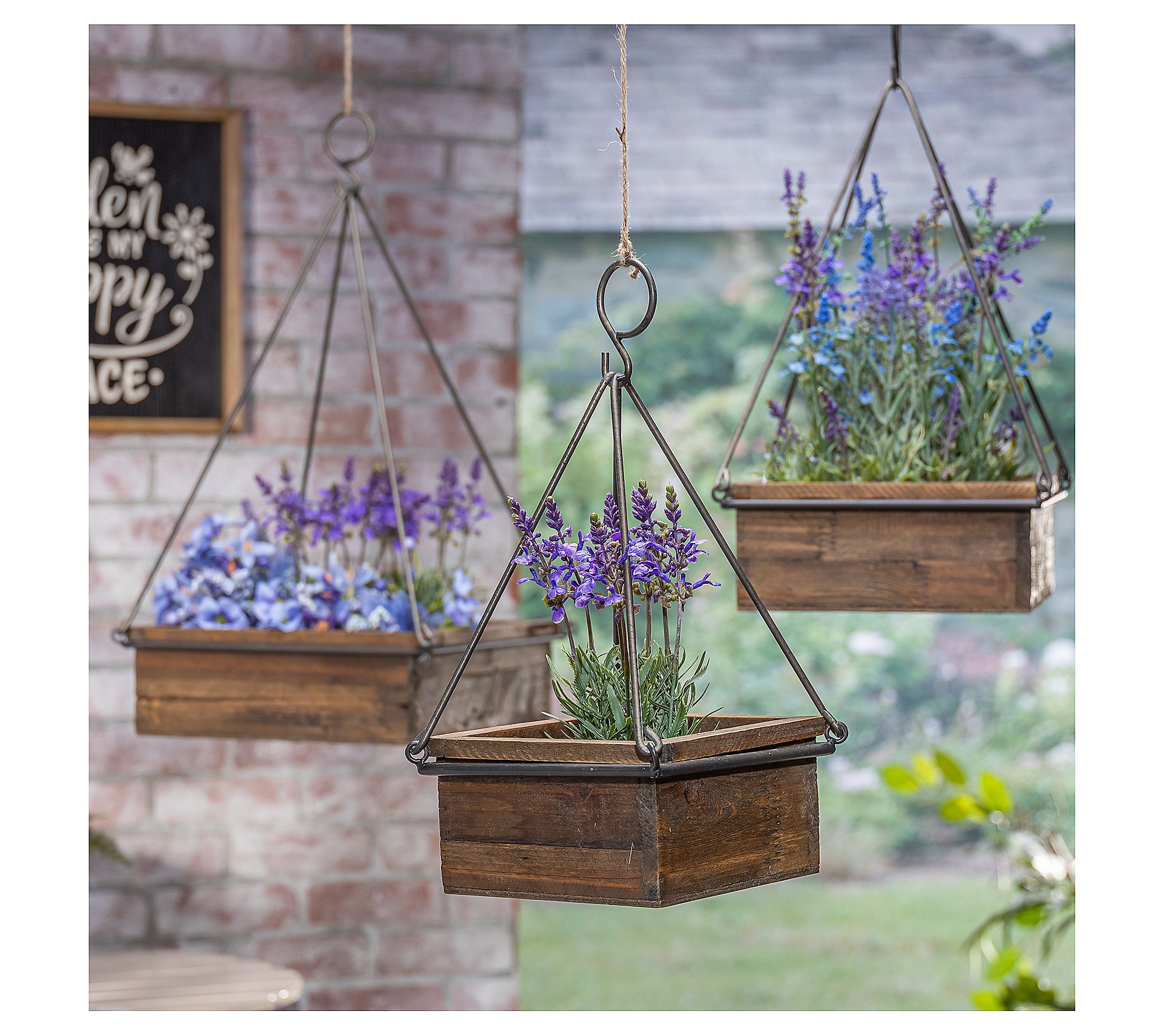 S 3 Wood and Metal Hanging Planters by Gerson Co