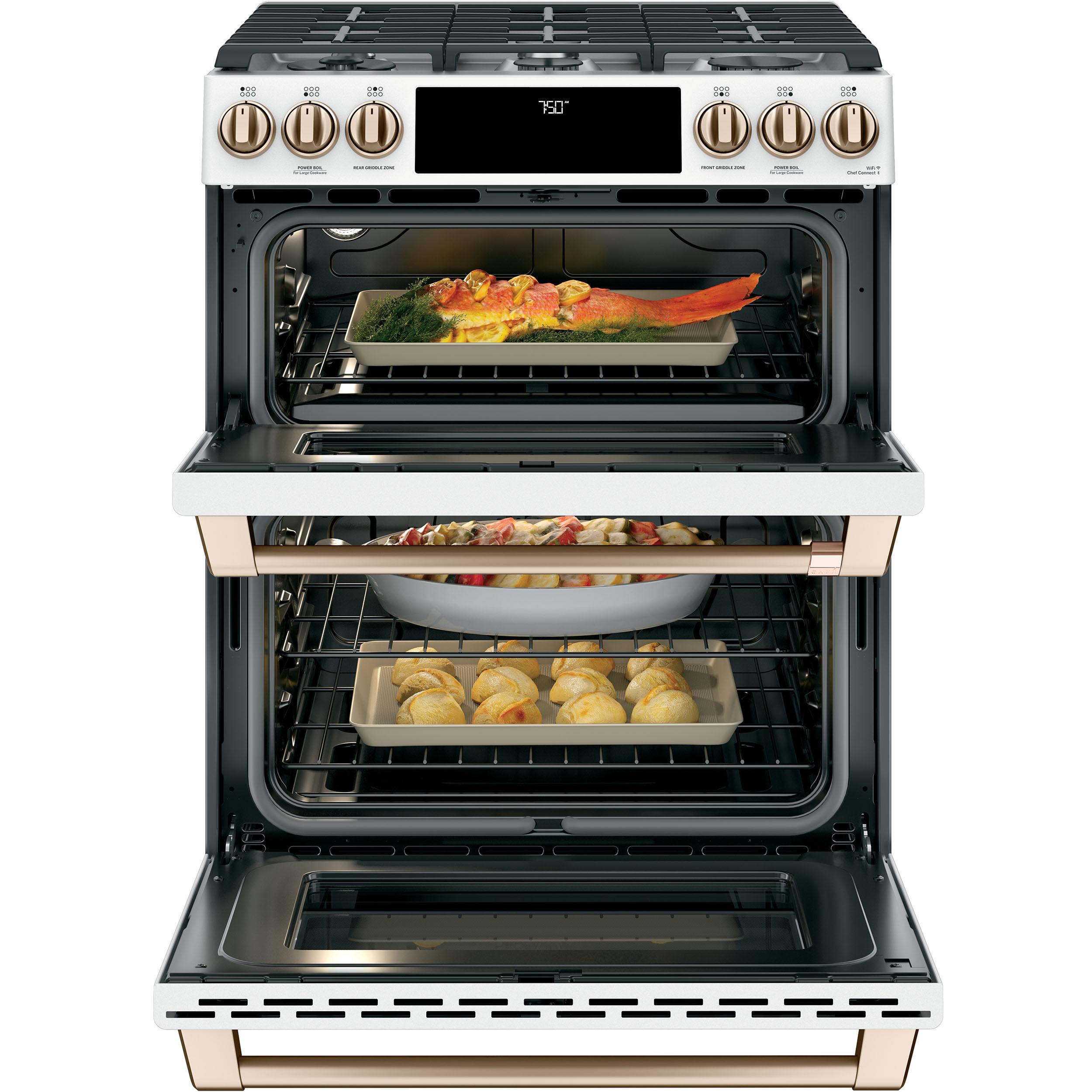 Café 30-inch Slide-in Gas Double Oven Range with Convection Technology CGS750P4MW2