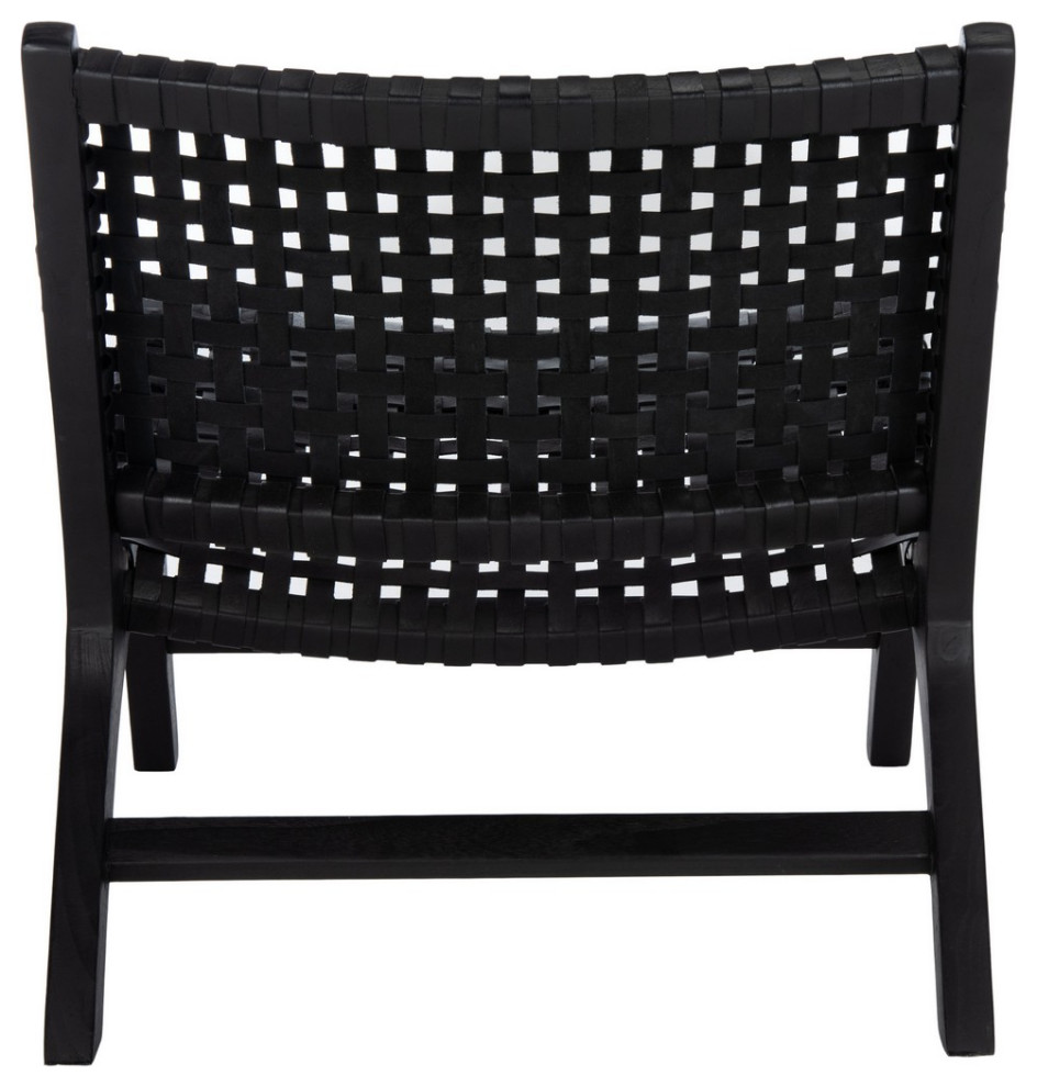 Lana Leather Woven Arm Chair Black   Midcentury   Armchairs And Accent Chairs   by Peachtree Fine Furniture  Houzz