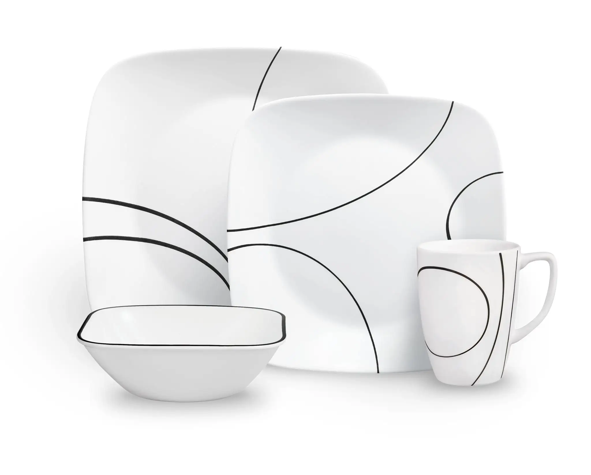 Corelle Square Simple Lines， Dinnerware Set， 16-Piece， Set for 4