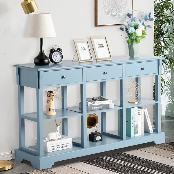 Console Table with Open Shelves and 3 Drawers for Living Room