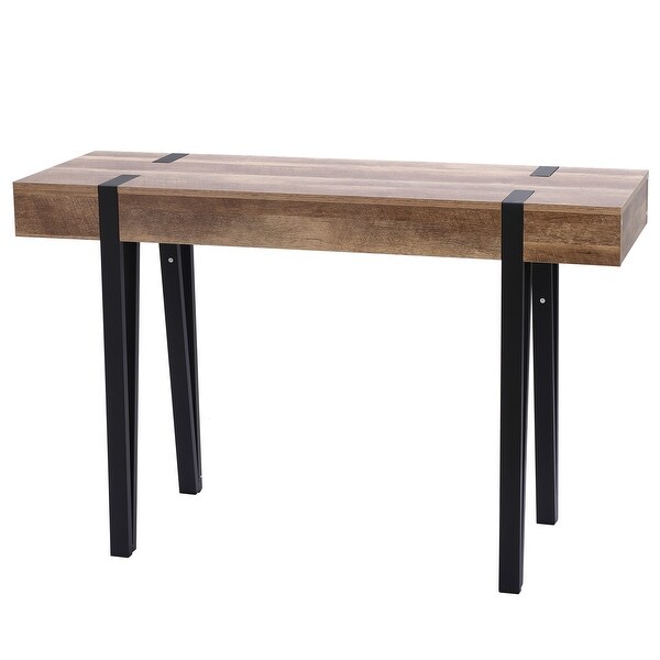 Oak Finish MDF Wood and Black Metal Console Entry Table - 30